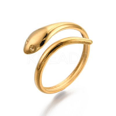 Ion Plating(IP) 304 Stainless Steel Snake Cuff Ring RJEW-N038-113LG-1
