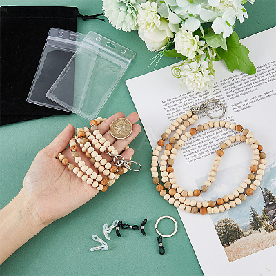 Wooden Beaded Name Card Holder Sets NJEW-AB00033-1