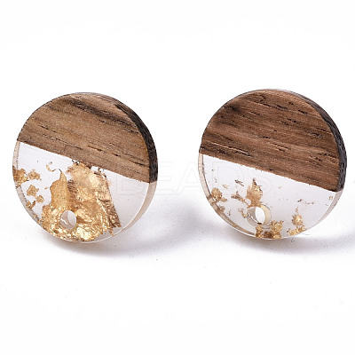 Transparent Resin & Walnut Wood Stud Earring Findings MAK-N032-008A-F01-1