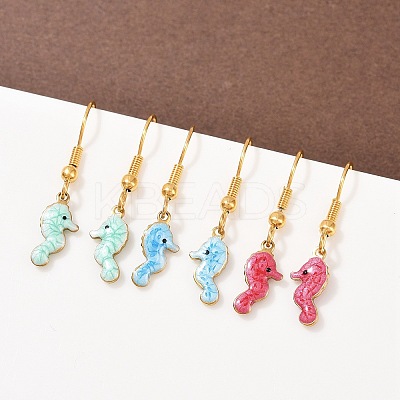 Ocean Series 304 Stainless Steel Enamel Dangle Earrings LS-EJEW-K017-01B-G-1