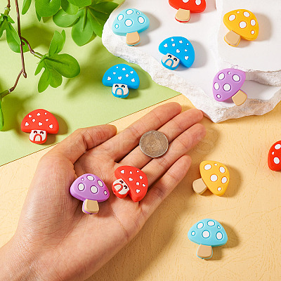 12Pcs 6 Styles Mushroom Food Grade Eco-Friendly Silicone Focal Beads SIL-TA0001-92-1