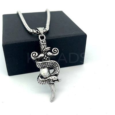 Vintage 304 Stainless Steel Snake Sword Shaped Pendant Punk Necklaces for Men WD3410-1