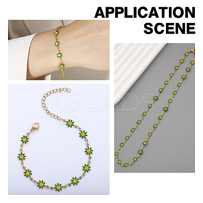 DIY Flower Brass Enamel Link Chains Bracelets/Necklaces Making Finding Kits DIY-AR0004-11-1