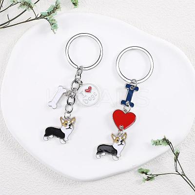 WEWAYSMILE 2 pcs Dog Keychain Car Keychain Pet Pendant Key-Ring Lovely Dog Key-ring Portable Metal Keychain Gift for Pet Lover Birthday Puppy Theme Party Supplies (Brownish Corgi) JX792A-1
