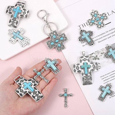 16 Pieces Turquoise+Alloy+Zircon Pendant Vintage Turquoise Cross Pendant Alloy Accessories DIY Necklace Accessories(8 styles) JX640A-1