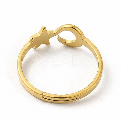 Ion Plating(IP) 304 Stainless Steel Star and Moon Adjustable Ring for Women LS-RJEW-B027-15G-1