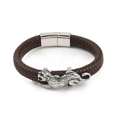 11.5MM Microfiber Leather Braided Cord Leopard Bracelets BJEW-H631-02AS-02-1