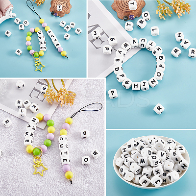 20Pcs White Cube Letter Silicone Beads 12x12x12mm Square Dice Alphabet Beads with 2mm Hole Spacer Loose Letter Beads for Bracelet Necklace Jewelry Making JX432D-1