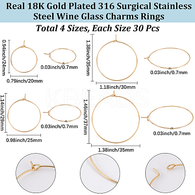 120Pcs 4 Styles 316 Surgical Stainless Steel Wine Glass Charms Rings STAS-BBC0009-37G-1