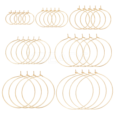 54Pcs 7 Styles Brass Hoop Earring Findings KK-BC0013-33G-1