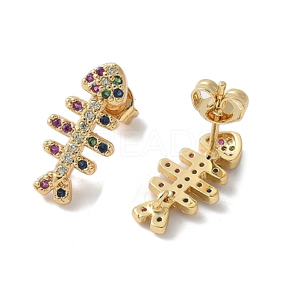 Brass Micro Cubic Zirconia Stud Earrings KK-S516-02G-1