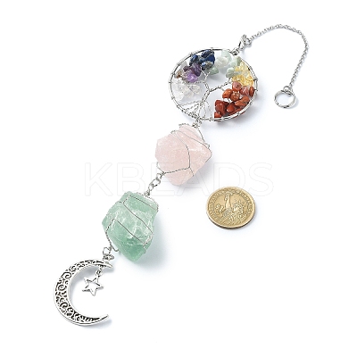 Wire Wrapped Natural Rose Quartz & Green Aventurine Pouch Pendant Deorations HJEW-JM01297-02-1