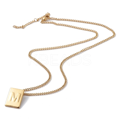 Stainless Steel Initial Letter Rectangle Pendant Necklace for Men Women LS-NJEW-E090-01G-13-1