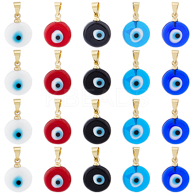 20Pcs 5 Colors Handmade Lampwork Evil Eye Pendants LAMP-HY0001-03-1