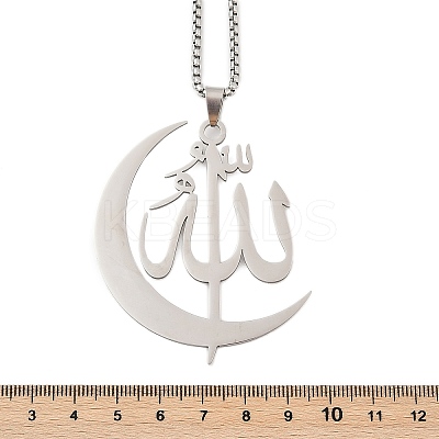 201 Stainless Steel Moon & Arabic Pendants Box Chain Necklaces for Women Men NJEW-R013-02P-1