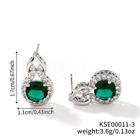 Geometric Hollow Design Brass Rhinestone Stud Earrings LS-MB5666-3-1