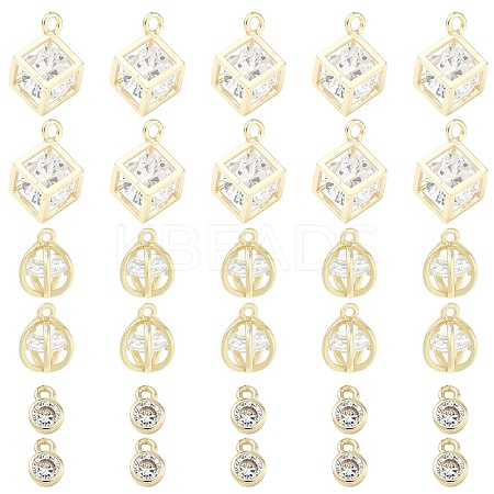 3Pcs 3 Styles Brass Micro Pave Clear Cubic Zirconia Charms Pendants ZIRC-YW0001-35-1