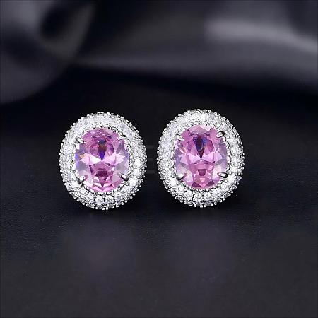 Brass Micro Pave Cubic Zirconia Stud Earrings for Women FF7693-3-1