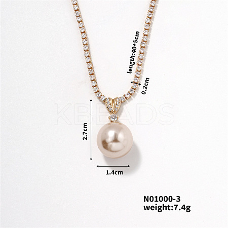 Elegant Pearl Pendant with Shiny Diamond Chain Necklace Jewelry for Women LS-TF6886-3-1