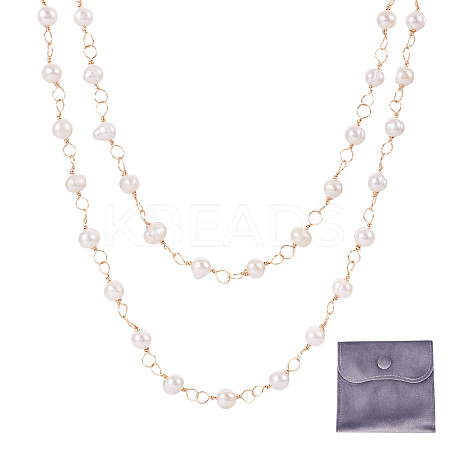 1 Strand Handmade Cultured Freshwater Pearl Beaded Chains AJEW-TA0001-93-1