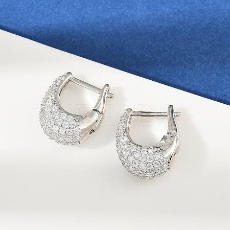 Oval Brass Micro Pave Clear Cubic Zirconia Hoop Earrings EJEW-S277-10P-A-1