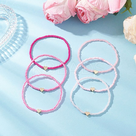 6Pcs 6 Colors Glass Seed Beads Stretch Bracelets BJEW-MZ00227-1