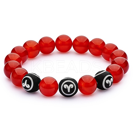 Natural Red Agate Round Beaded Stretch Bracelet BJEW-SW00077-08-1