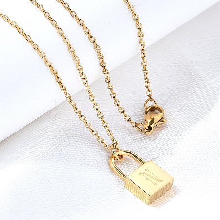 304 Stainless Steel Rolo Chain Pendant Necklaces NJEW-S444-01G-14-1
