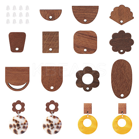 22Pairs 11 Style Walnut Wood Stud Earring Findings MAK-FW0001-01-1