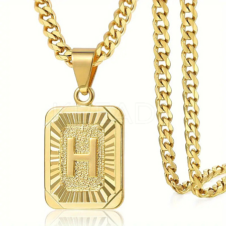 Rectangle with Letter Pattern 304 Stainless Steel Pendant Necklaces FS-WGFC766-32-1