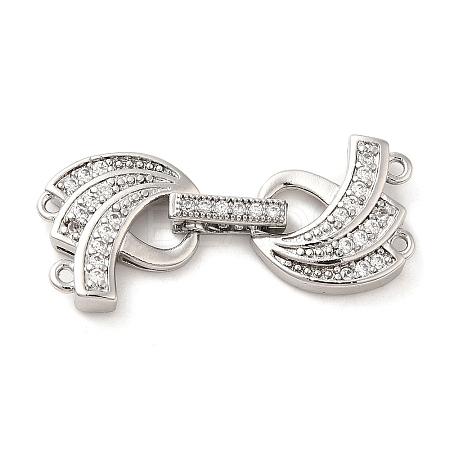 Rack Plating Brass Micro Pave Clear Cubic Zirconia Fold Over Clasps KK-H447-15P-1