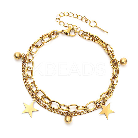201 Stainless Steel Cable & Curb Chain Double Layeys Bracelets FS-WG1EEED-03-1