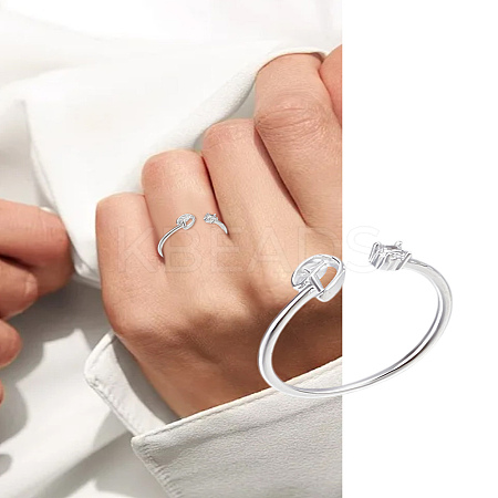 1Pc Letter Brass Rhinestone Open Cuff Rings for Women AJEW-LP0004-47D-S-1