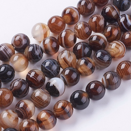 Round Dyed Natural Striped Agate/Banded Agate Beads Strands G-G582-8mm-04-1