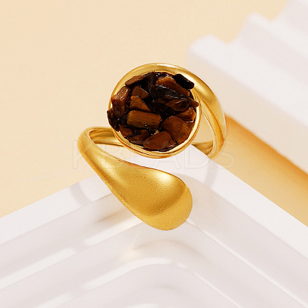 Natural Tiger Eye Chip with 304 Stainless Steel Cuff Open Rings WG3F4EB-03-1
