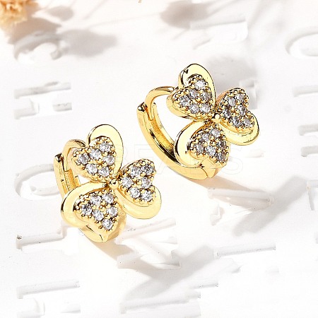 Clover Brass Hoop Earrings EJEW-S256-05G-1