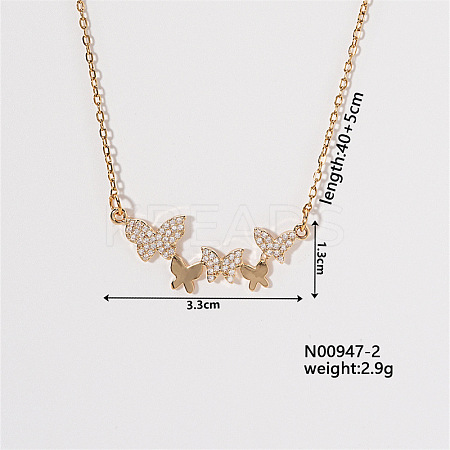 Chic Minimalist Butterfly Brass Micro Pave Cubic Zirconia Pendant Necklaces LU0770-2-1