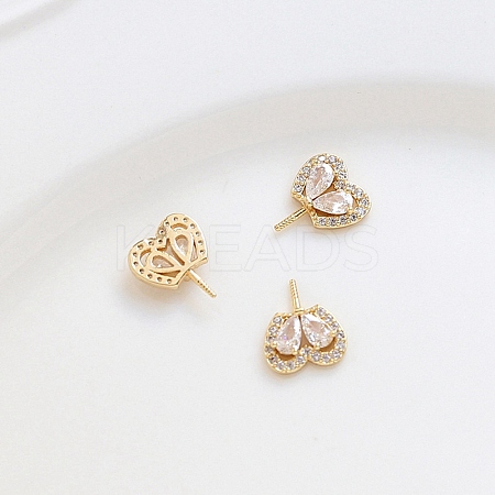 Brass Pave Clear Glass Heart Pins PW-WG28036-04-1