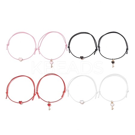 8Pcs 8 Style Heart & Skeleton Key Alloy Enamel Braided Bead Bracelets Set BJEW-JB09771-S-1