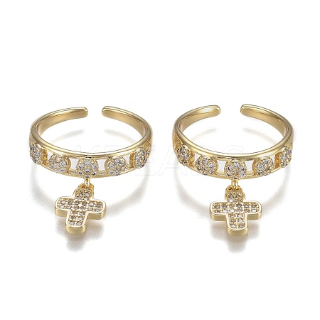 Adjustable Brass Micro Pave Clear Cubic Zirconia Cuff Rings ZIRC-Z002-15G-1