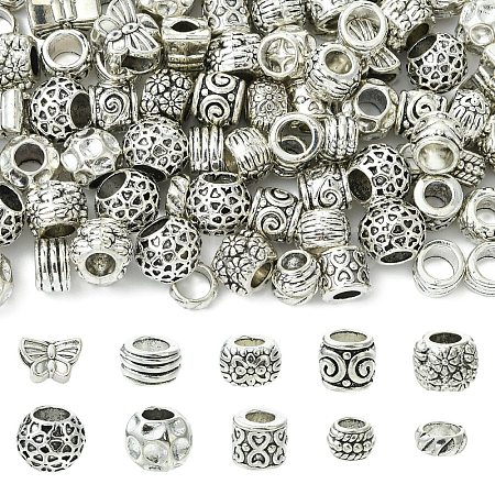 100Pcs 10 Styles Tibetan Style Alloy European Beads TIBE-YW0001-94-1