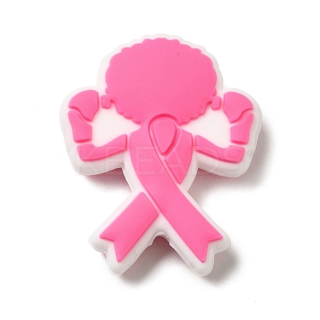 Breast Cancer Pink Awareness Ribbon Boxer Silicone Focal Beads LS-SIL-M002-01A-1
