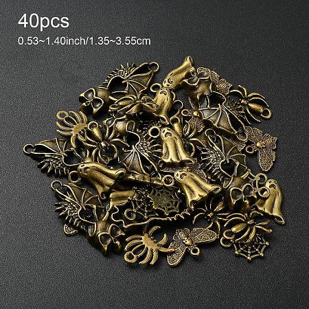 40Pcs 5 Styles Halloween Themed Tibetan Style Alloy Pendants Sets TIBEP-YW0002-02-1