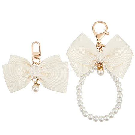 2Pcs 2 Styles Zinc Alloy with Plastic and Polyester Keychain KEYC-BBC0001-03-1