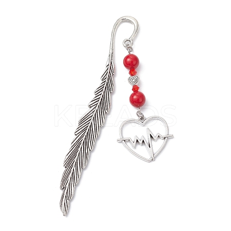 Valentine's Day Alloy Heart Pendant Bookmarks AJEW-JK00270-02-1