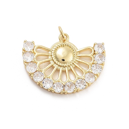 Fan Shaped Rack Plating Brass Micro Pave Cubic Zirconia Pendants X-KK-G512-28B-G-1