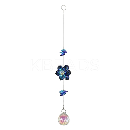 Glass Flower Hanging Suncatchers HJEW-P018-E03-1