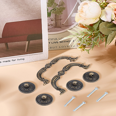 2Pcs Embossed Alloy Drawer Bail Pulls CABI-LP0001-07-1