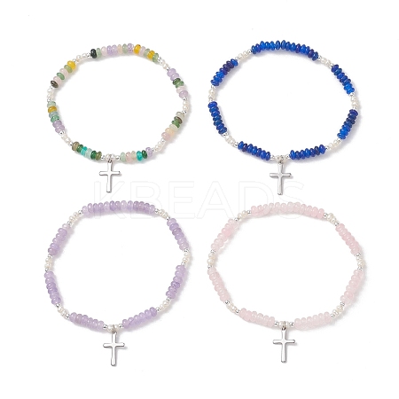 Cross 304 Stainless Steel Charm Bracelets BJEW-JB13112-1