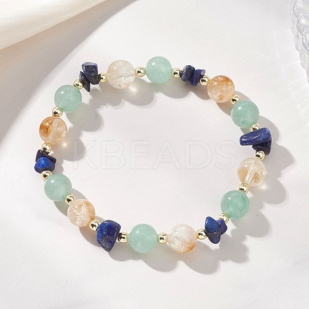 Natural Citrine & Green Aventurine & Lapis Lazuli Beads Stretch Bracelets for Women BJEW-JB13183-1